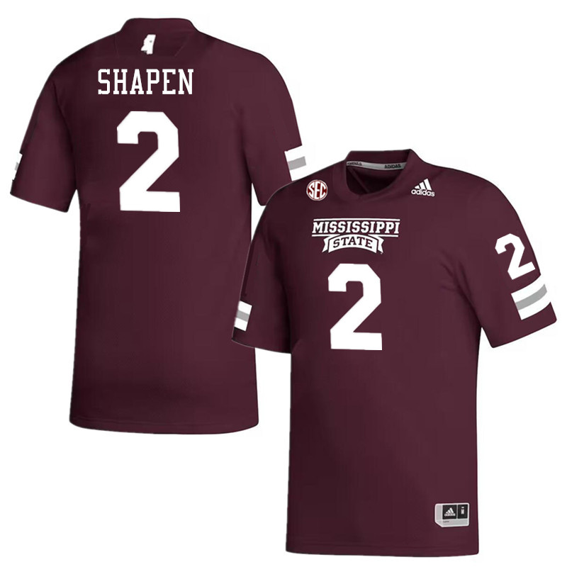 Men #2 Blake Shapen Mississippi State Bulldogs College Football Jerseys Stitched-Maroon